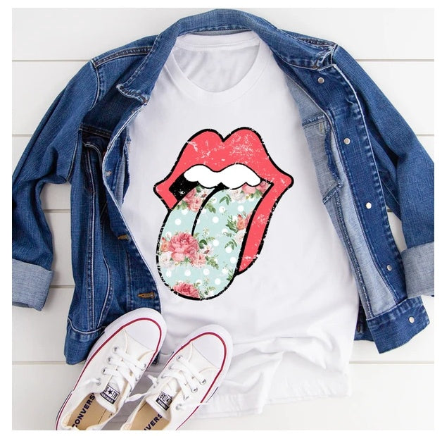 Hippie Floral Tongue T-Shirt