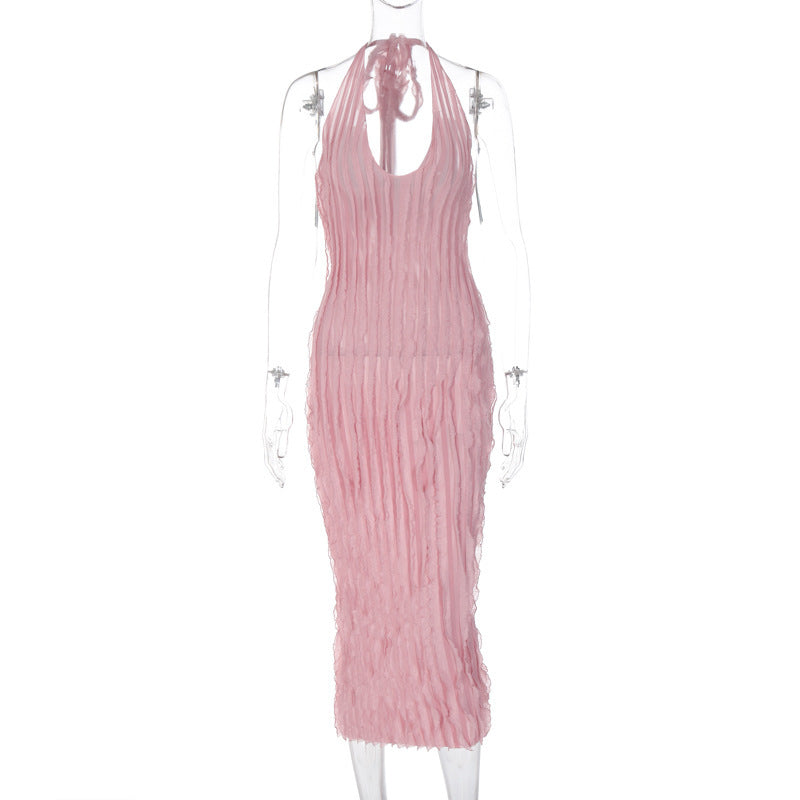 Women's Solid Color Backless Deep V Pleated Dress