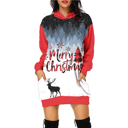 Women's Fashion Printed Christmas Holiday Party Sweatshirt Dresses