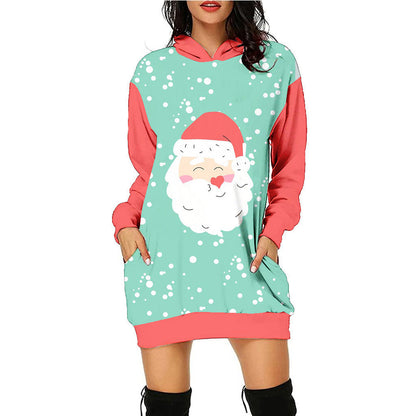 Women's Fashion Printed Christmas Holiday Party Sweatshirt Dresses