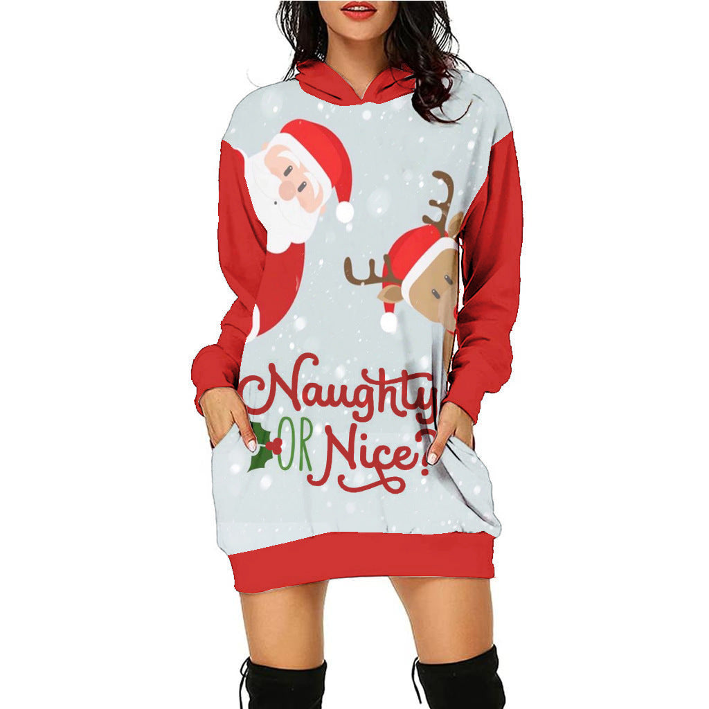 Women's Fashion Printed Christmas Holiday Party Sweatshirt Dresses