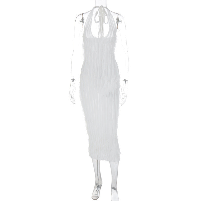 Women's Solid Color Backless Deep V Pleated Dress