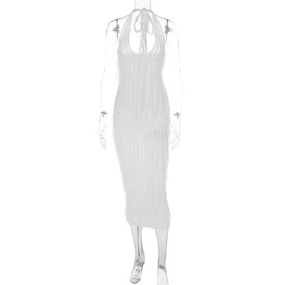 Women's Solid Color Backless Deep V Pleated Dress