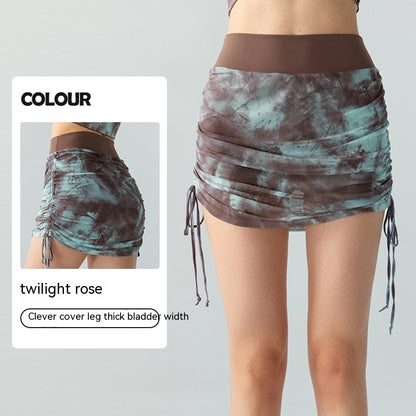 Printed Tie-dyed Mesh Yoga Skirts Women