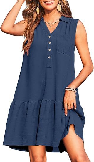 Spring And Summer V-neck Buttons Sleeveless Dress