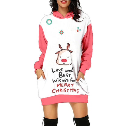 Women's Fashion Printed Christmas Holiday Party Sweatshirt Dresses