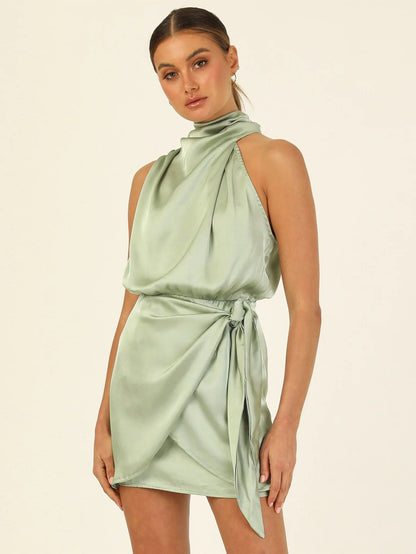 Satin Tied Slim Fit Socialite Dress Fashion