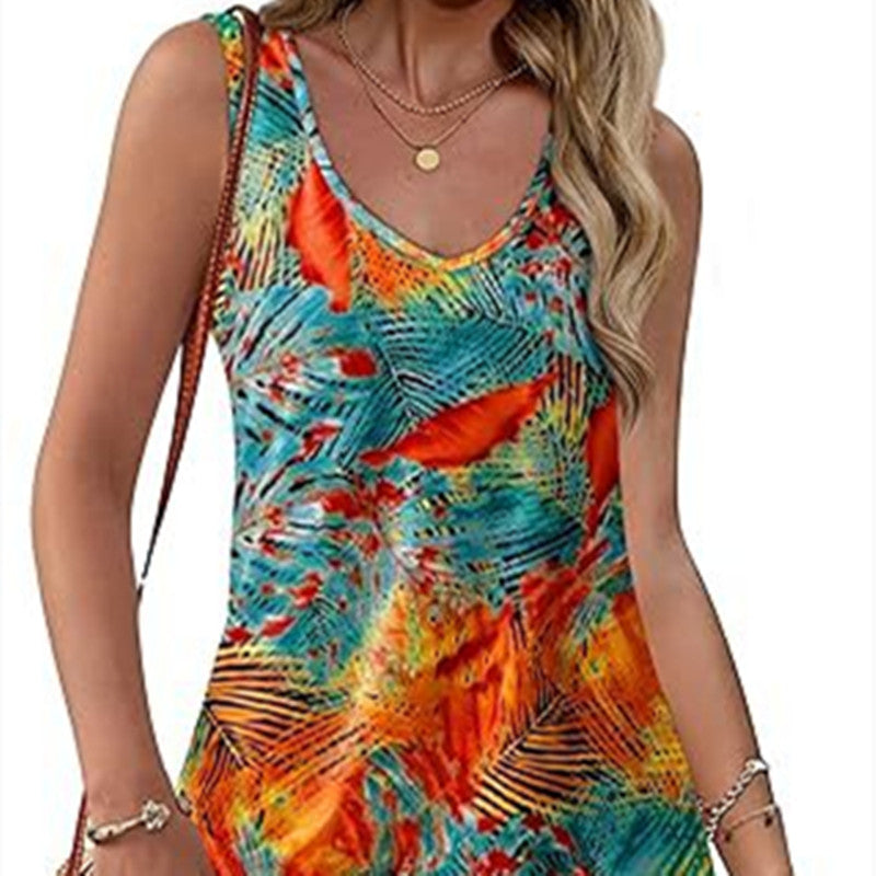 Women's Beach Vacation Sleeveless V-neck Loose Dress