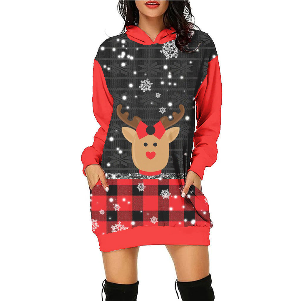 Women's Fashion Printed Christmas Holiday Party Sweatshirt Dresses