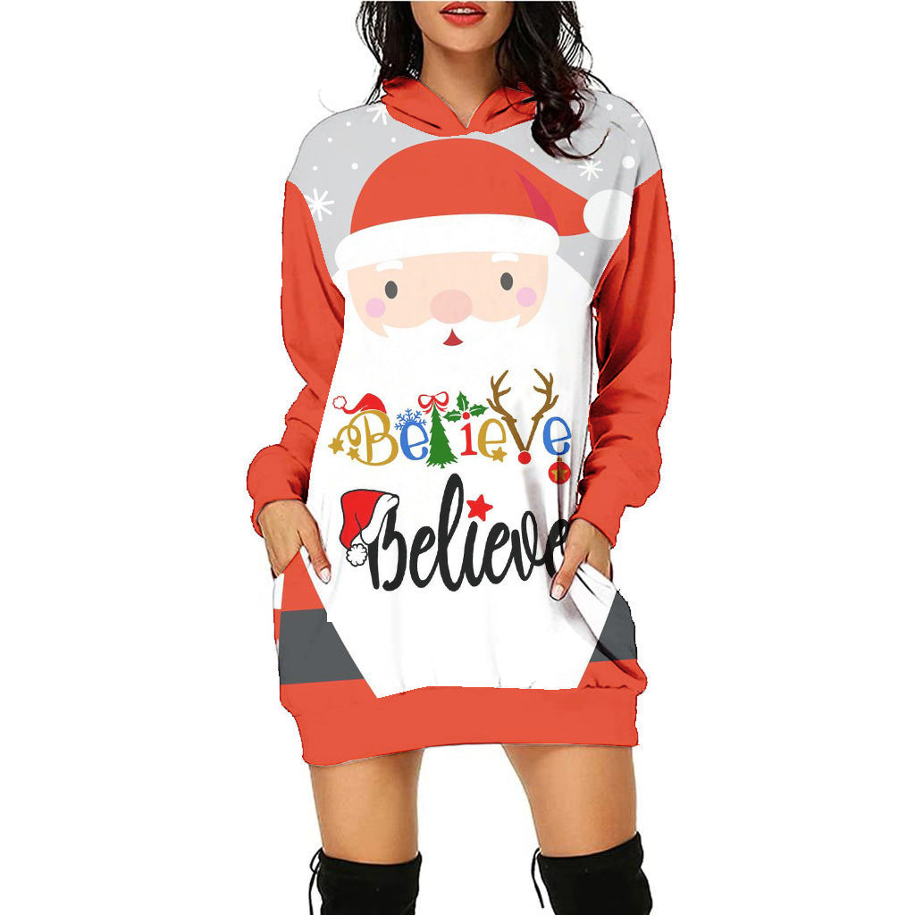 Women's Fashion Printed Christmas Holiday Party Sweatshirt Dresses