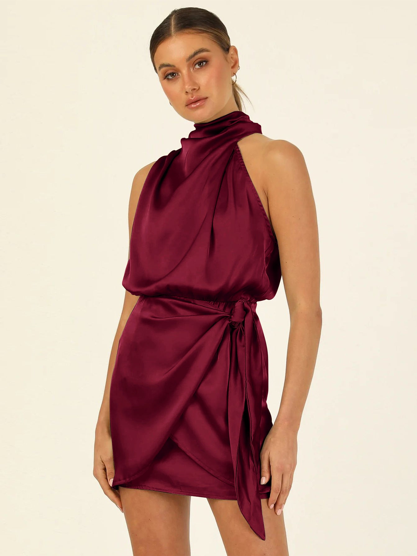 Satin Tied Slim Fit Socialite Dress Fashion