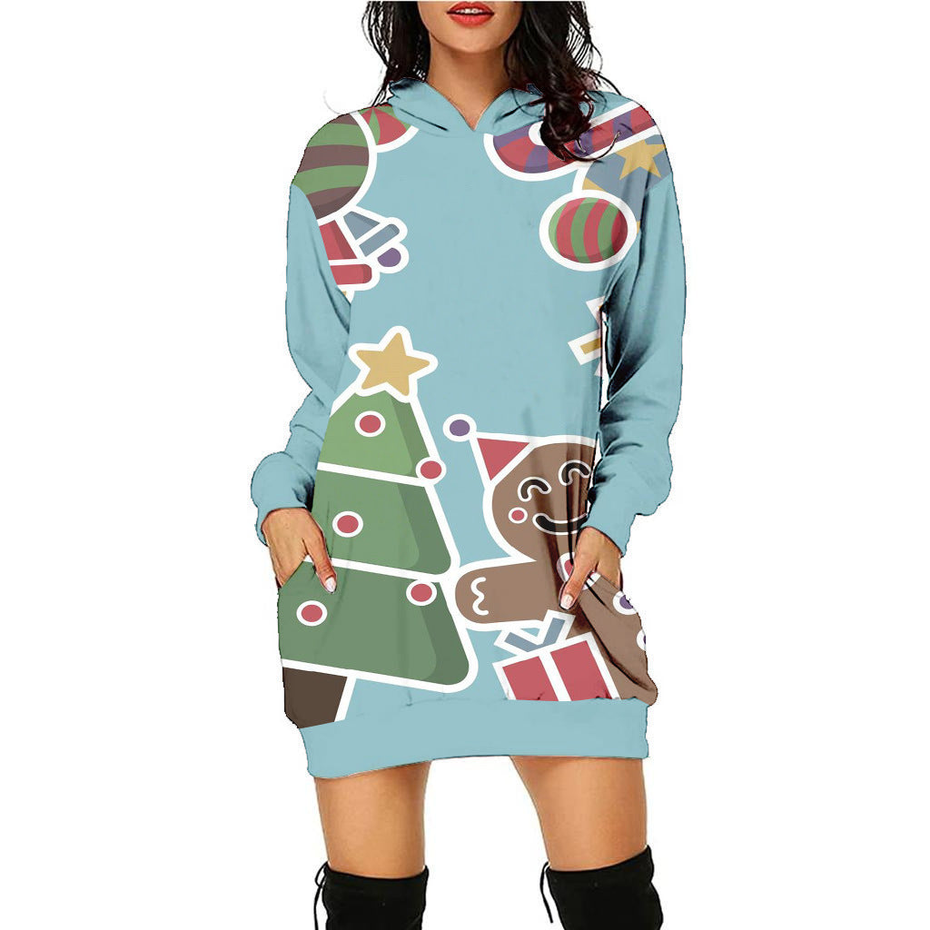 Women's Fashion Printed Christmas Holiday Party Sweatshirt Dresses