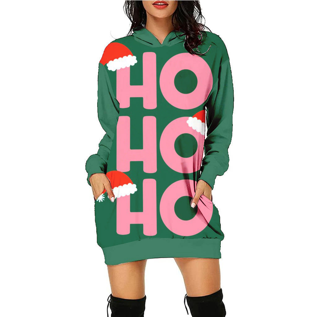 Women's Fashion Printed Christmas Holiday Party Sweatshirt Dresses