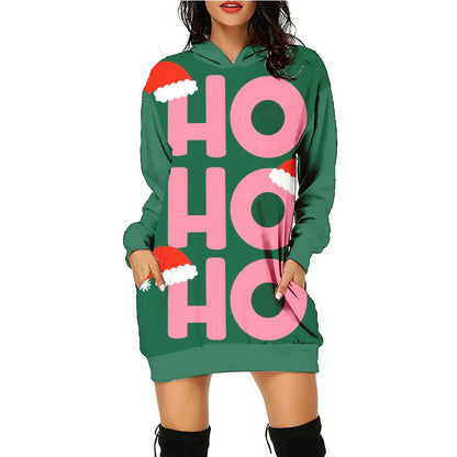 Women's Fashion Printed Christmas Holiday Party Sweatshirt Dresses