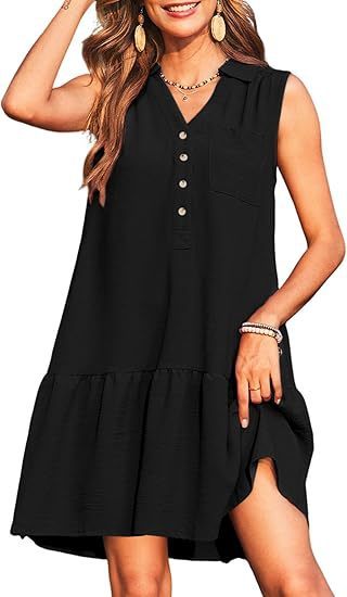 Spring And Summer V-neck Buttons Sleeveless Dress