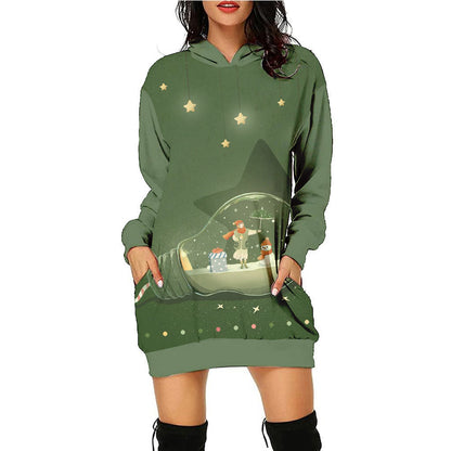 Women's Fashion Printed Christmas Holiday Party Sweatshirt Dresses