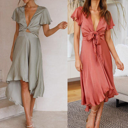 Summer Women's V-neck Irregular Dress