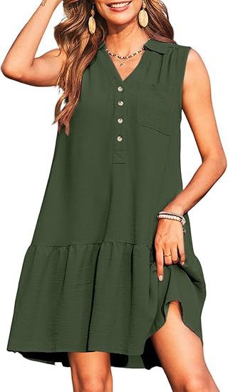 Spring And Summer V-neck Buttons Sleeveless Dress