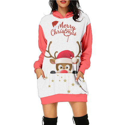 Women's Fashion Printed Christmas Holiday Party Sweatshirt Dresses