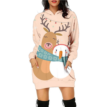 Women's Fashion Printed Christmas Holiday Party Sweatshirt Dresses