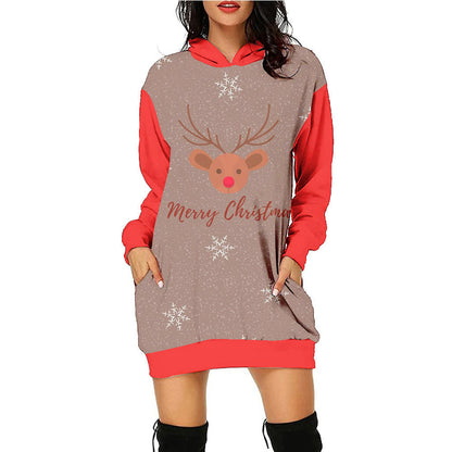 Women's Fashion Printed Christmas Holiday Party Sweatshirt Dresses