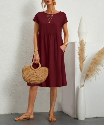 OL Temperament Women's Cotton Round Neck A-line Skirt Dress