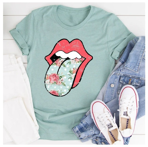 Hippie Floral Tongue T-Shirt