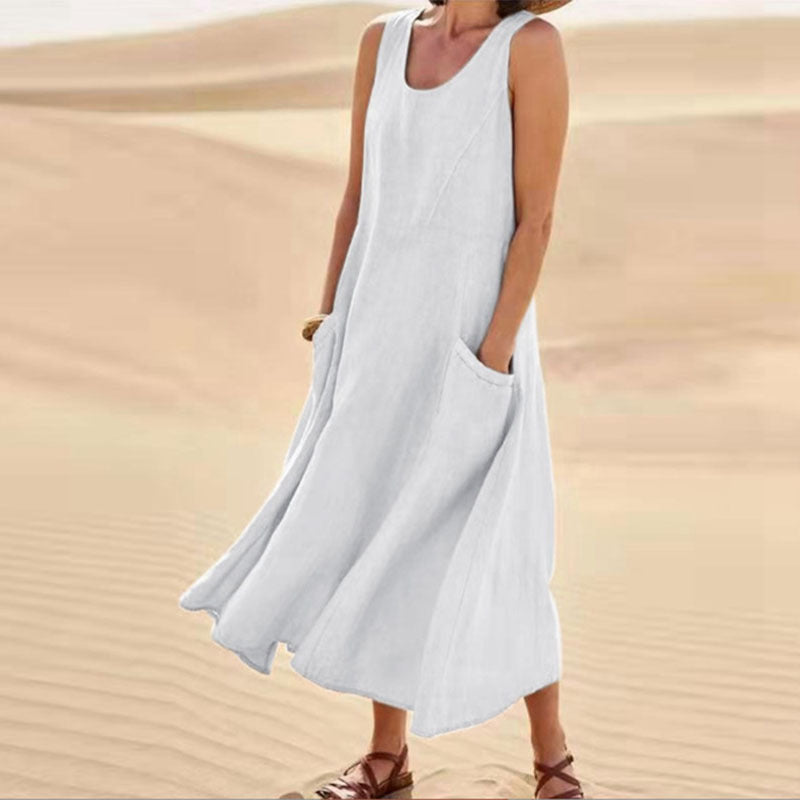 Summer Sleeveless Long Dress With Pockets Fashion Casual Loose Dresses Women's Clothing