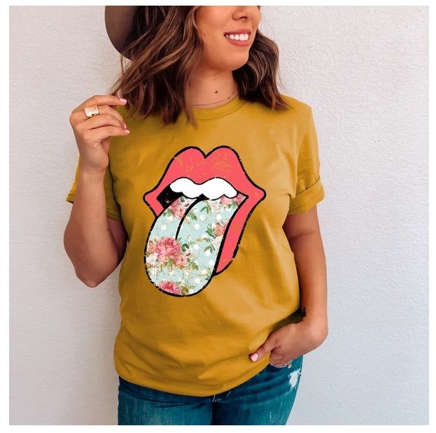 Hippie Floral Tongue T-Shirt
