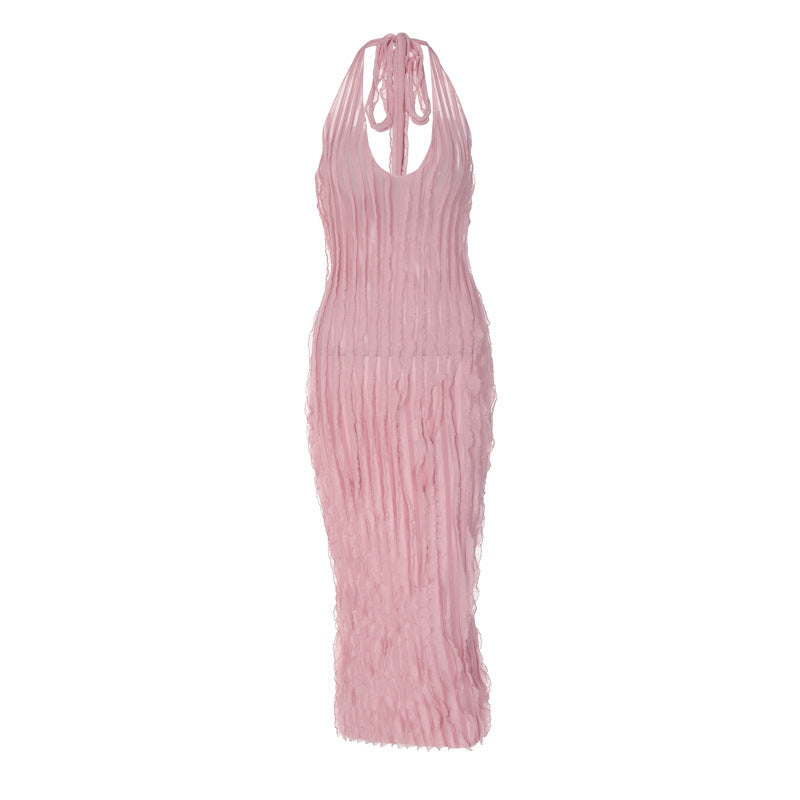 Women's Solid Color Backless Deep V Pleated Dress