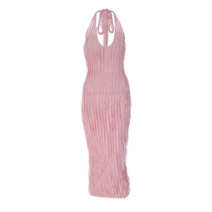 Women's Solid Color Backless Deep V Pleated Dress